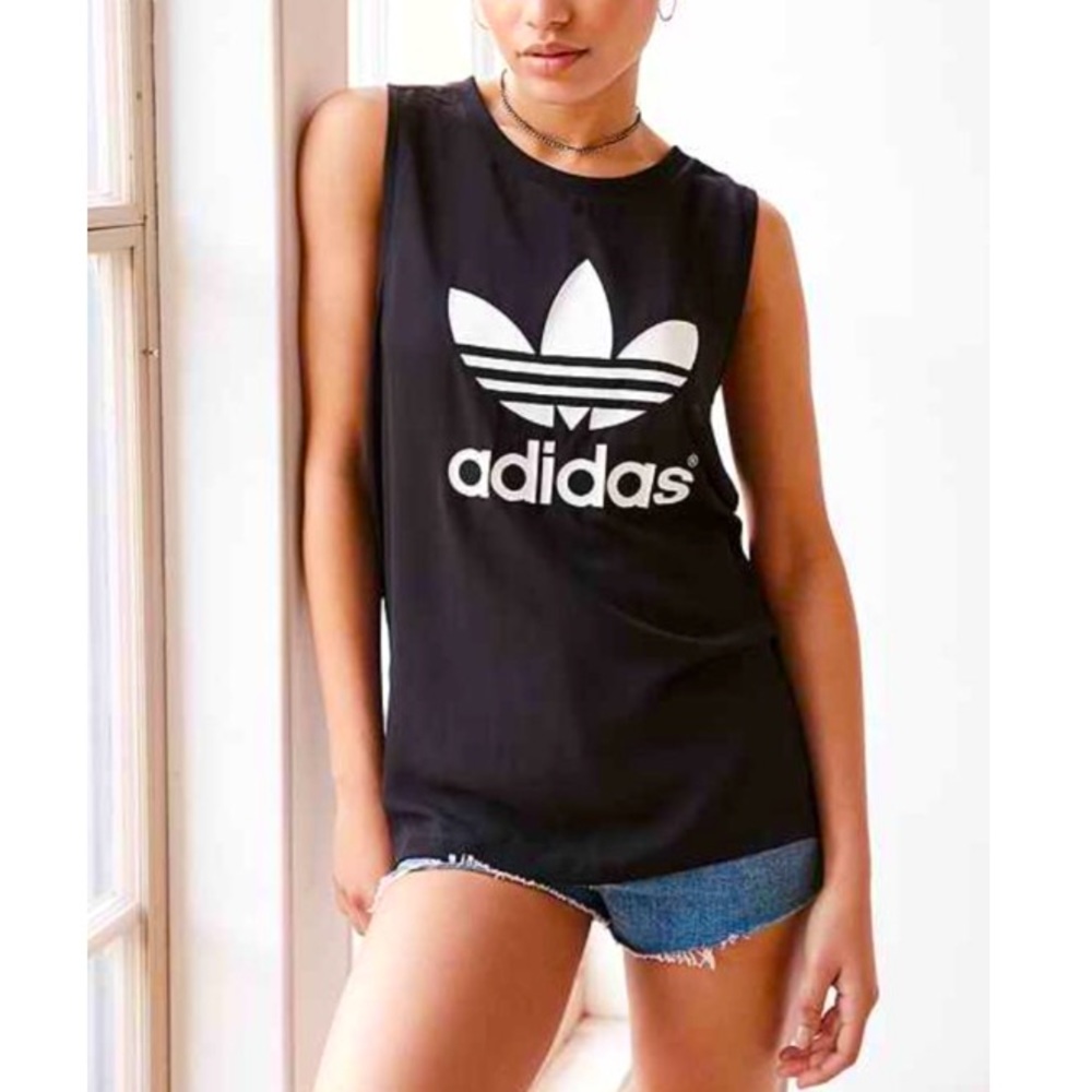 Adidas Trefoil Black Boyfriend Tank•EEUC